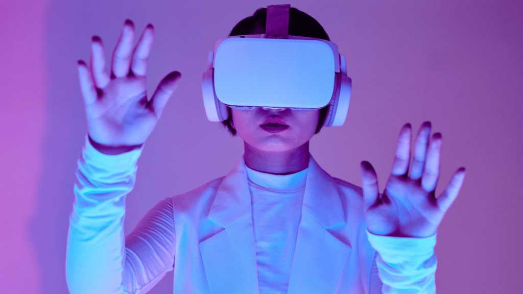 a woman with virtual reality box