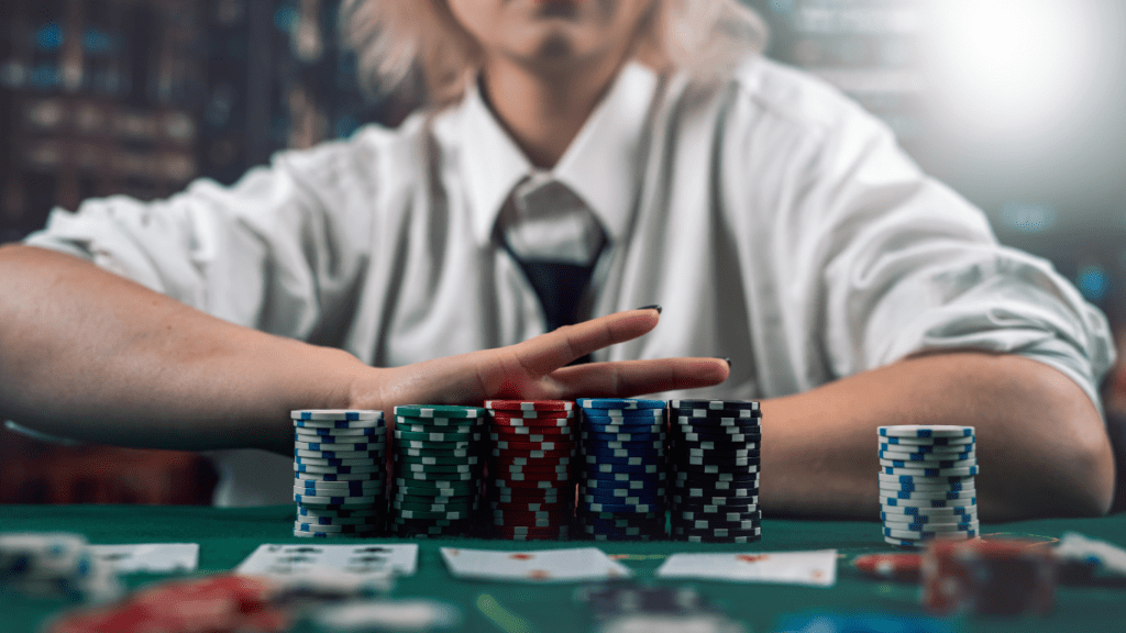 a female playing poker