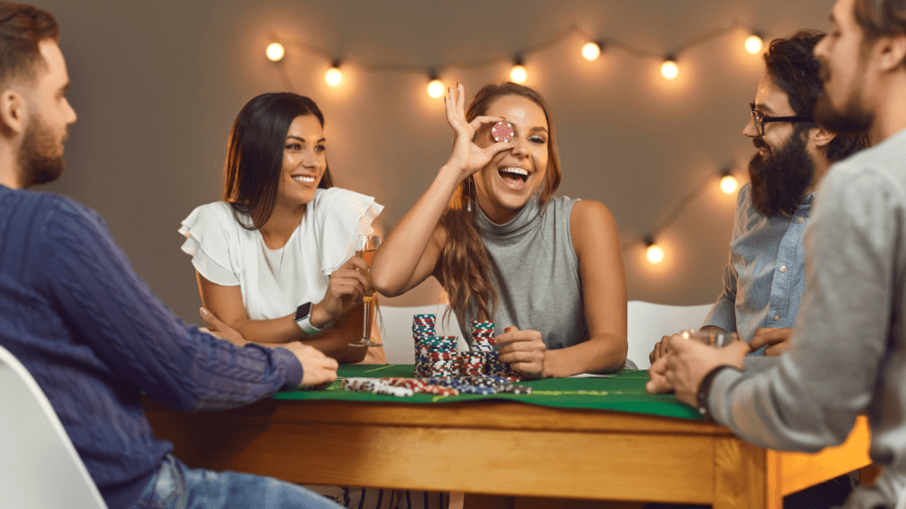 a group of people playing poker