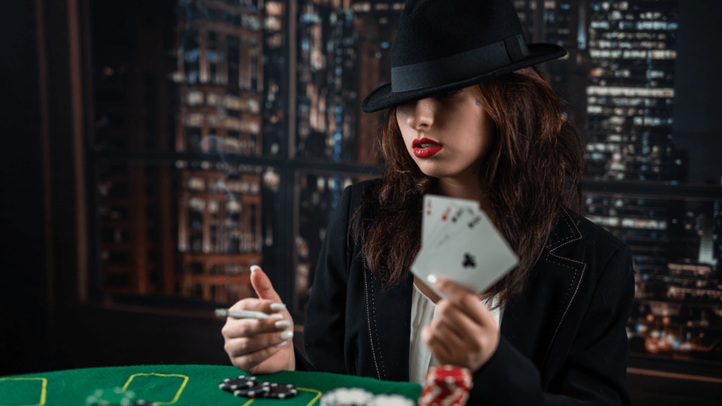 a woman playing poker