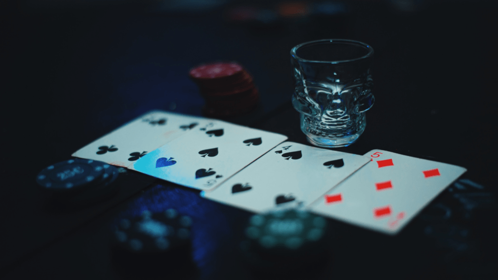 card, chips and glass