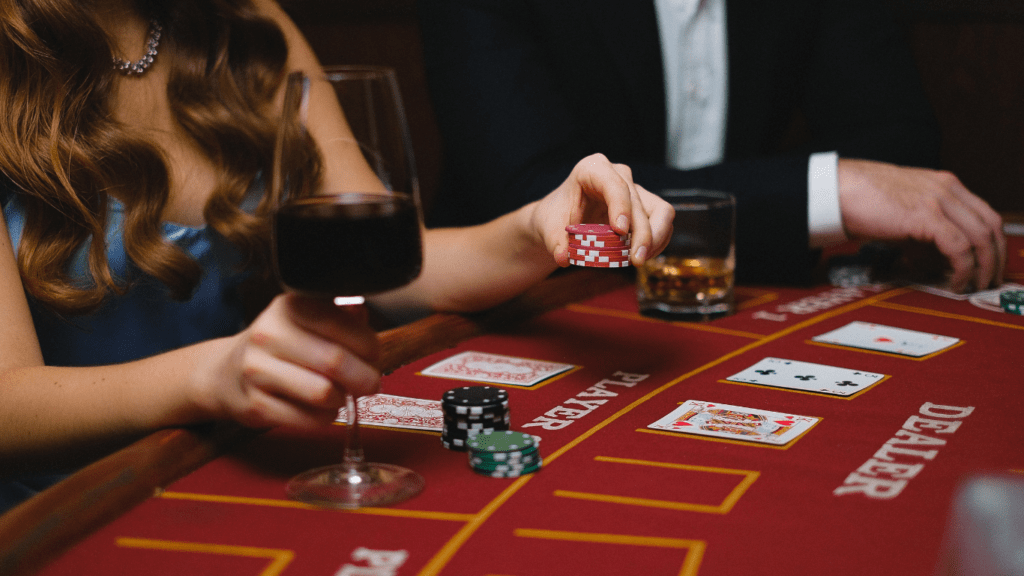 man and woman playing poker